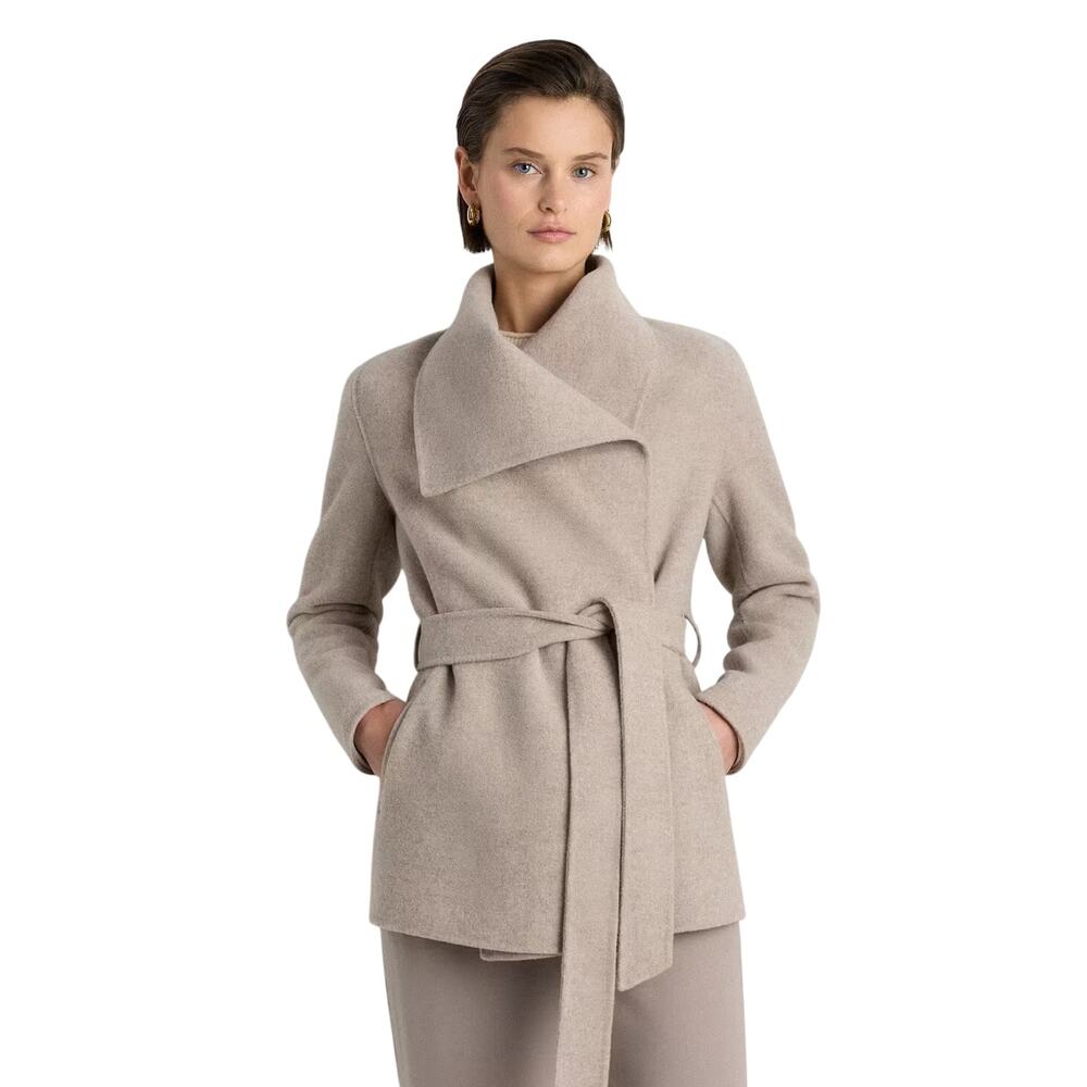 New Quince Women's M Double-Faced Merino Wool Short Wrap Coat Oat Luxury $180